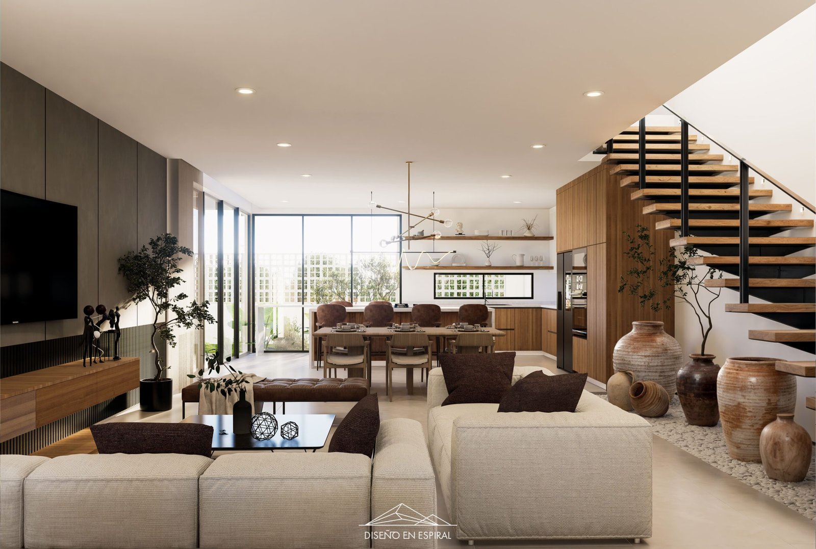 Sala con diseño contemporáneo en Rosarito por Diseño en Espiral