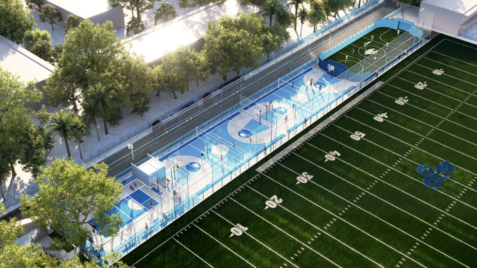 Cancha deportiva de la Preparatoria Lázaro Cárdenas en Tijuana diseñada por Diseño en Espiral