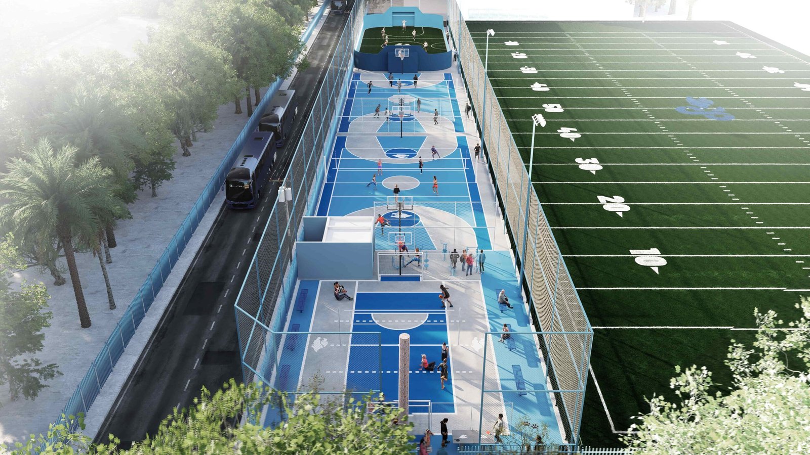 Cancha deportiva de la Preparatoria Lázaro Cárdenas en Tijuana diseñada por Diseño en Espiral